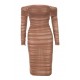 House Of CB ● Anais Chestnut Tulle Off Shoulder Ruched Dress ● Sales