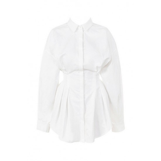House Of CB ● Maddalena White Cinched Waist Shirt Dress ● Sales