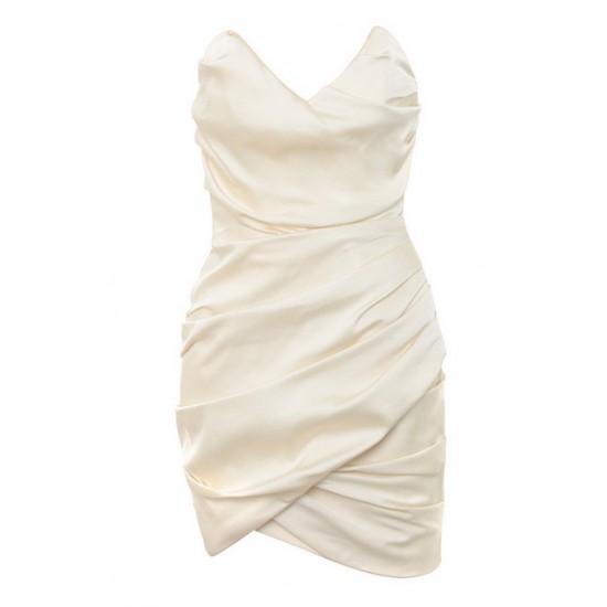 House Of CB ● Emanuela Ivory Draped Ruched Mini Dress ● Sales