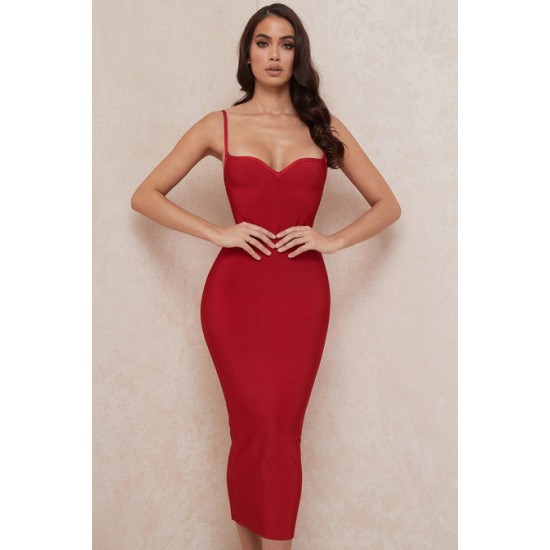 House Of CB ● Domenica Red Sweetheart Neckline Bandage Dress ● Sales