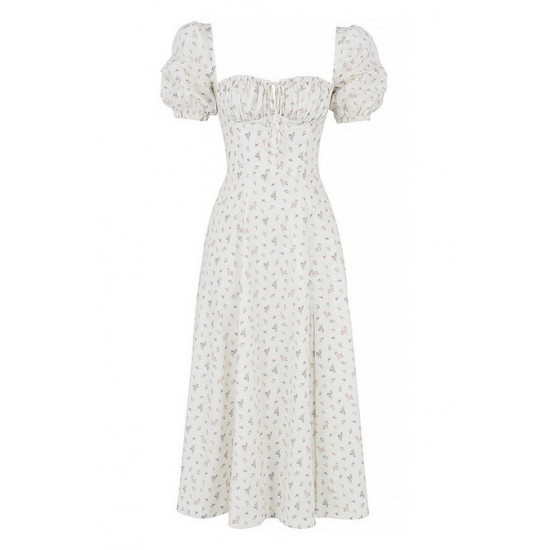 House Of CB ● Tallulah White Floral Puff Sleeve Midi Dress ● Sales