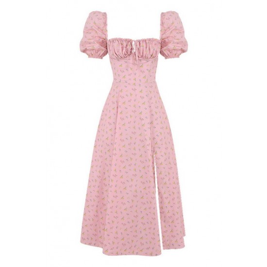 House Of CB ● Tallulah Pink Floral Puff Sleeve Midi Dress ● Sales