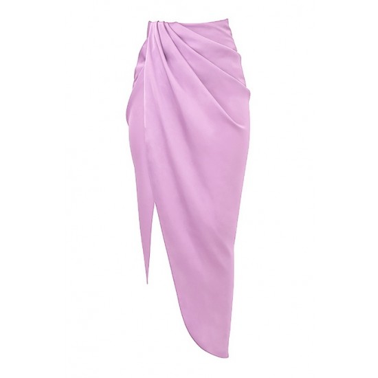 House Of CB ● Constance Lilac Silky Satin Draped Skirt ● Sales