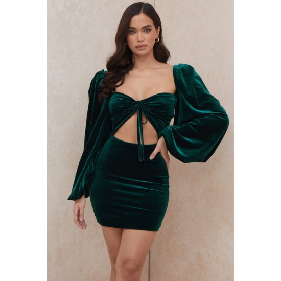 House Of CB ● Abigail Emerald Green Velvet Mini Dress ● Sales