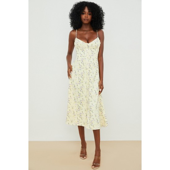 House Of CB ● Annabella Lemon Floral Midi Sun Dress ● Sales