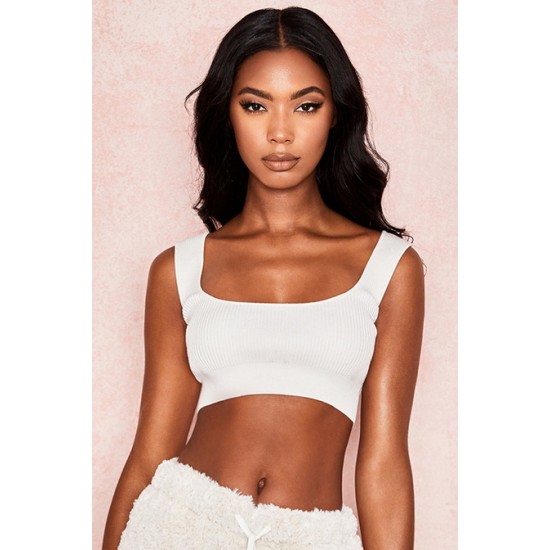 House Of CB ● Arlene White Knitted Crop Top ● Sales