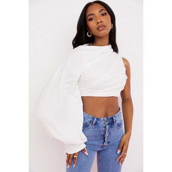 House Of CB ● Arta White Cotton Cropped Top ● Sales