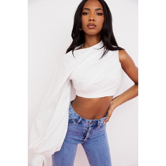 House Of CB ● Arta White Cotton Cropped Top ● Sales