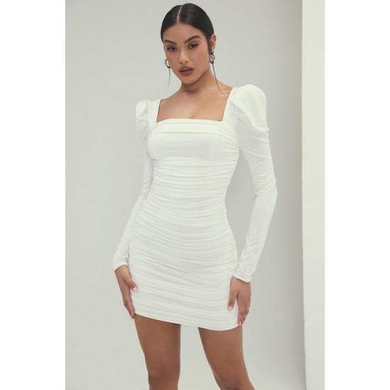 House Of CB ● Mistress Rocks Attraction White Jersey Gathered Mini Dress ● Sales