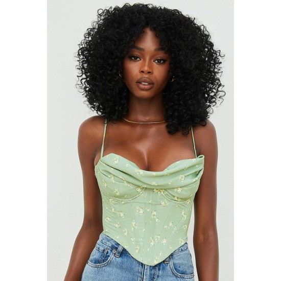 House Of CB ● Bea Olive Floral Draped Corset ● Sales