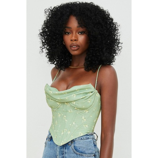 House Of CB ● Bea Olive Floral Draped Corset ● Sales