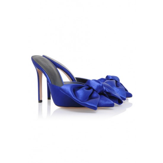 House Of CB ● Beaubelle Cobalt Blue Oversized Bow Mules ● Sales