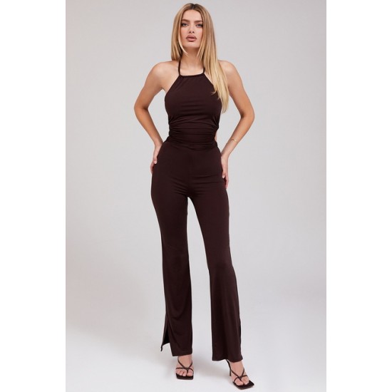 House Of CB ● Mistress Rocks Bewitched Brown Jersey Cutout Jumpsuit ● Sales