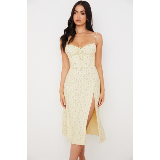 House Of CB ● Carina Lemon Floral Bustier Midi Dress ● Sales