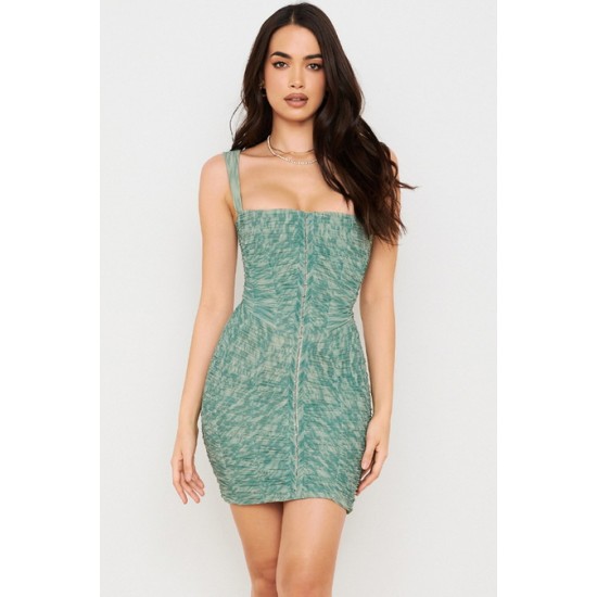House Of CB ● Cate Ivy Print Ruched Mesh Mini Dress ● Sales