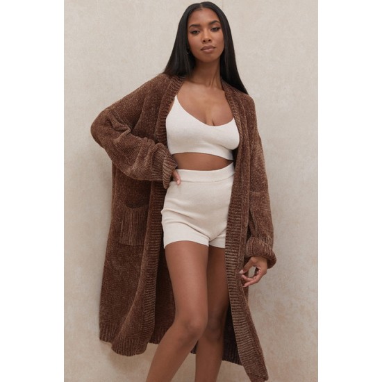 House Of CB ● Celine Chocolate Chenille Slouchy Cardigan ● Sales