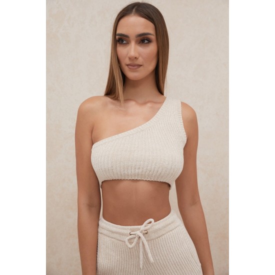 House Of CB ● Charlie Cream Chenille One Shoulder Crop Top ● Sales