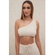 House Of CB ● Charlie Cream Chenille One Shoulder Crop Top ● Sales