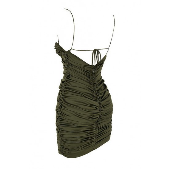 House Of CB ● Mistress Rocks Afterglow Olive Asymmetric Ruched Mini Dress ● Sales