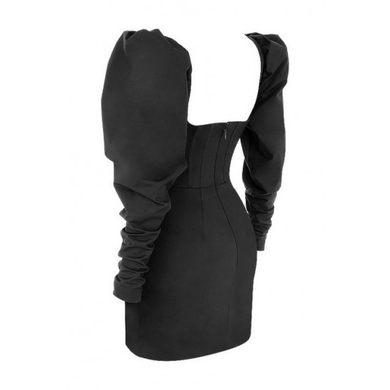 Perfect Match' Black Puff Sleeve Corset Dress - Mistress Rock