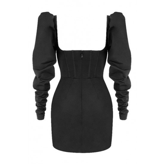 House Of CB ● Mistress Rocks Perfect Match Black Puff Sleeve Corset Dress ● Sales