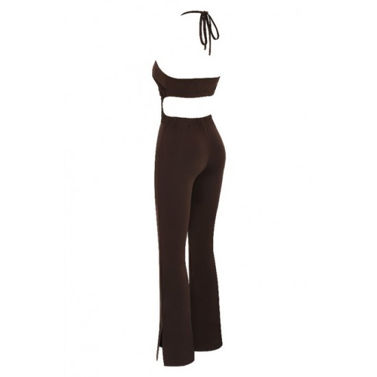House Of CB ● Mistress Rocks Bewitched Brown Jersey Cutout Jumpsuit ● Sales