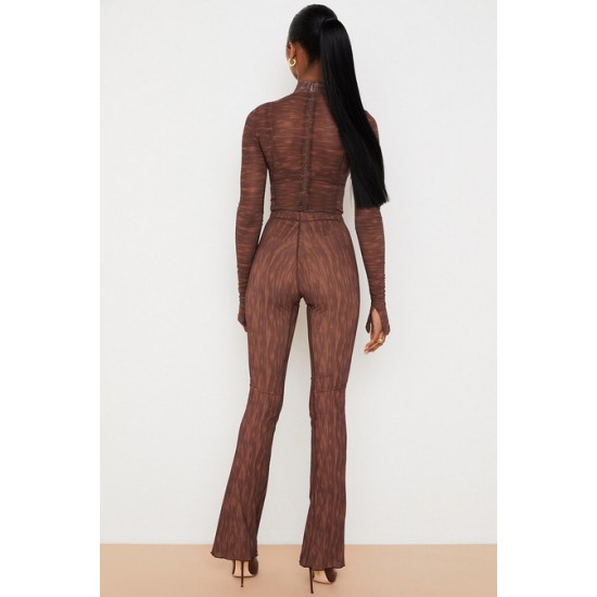 House Of CB ● Erin Chocolate Print Mesh Flared Trousers ● Sales