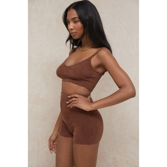 House Of CB ● Elijah Chocolate Fluffy Knit High Waisted Shorts ● Sales