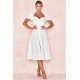 House Of CB ● Ellery White Linen Blend Puff Sleeve Midi Sundress ● Sales