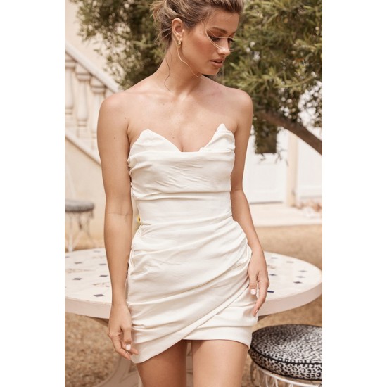House Of CB ● Emanuela Ivory Draped Ruched Mini Dress ● Sales