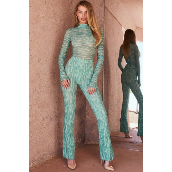 House Of CB ● Erin Ivy Print Mesh Flared Trousers ● Sales