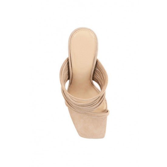 House Of CB ● Evangeline Beige Square Toe Strappy Sandals ● Sales