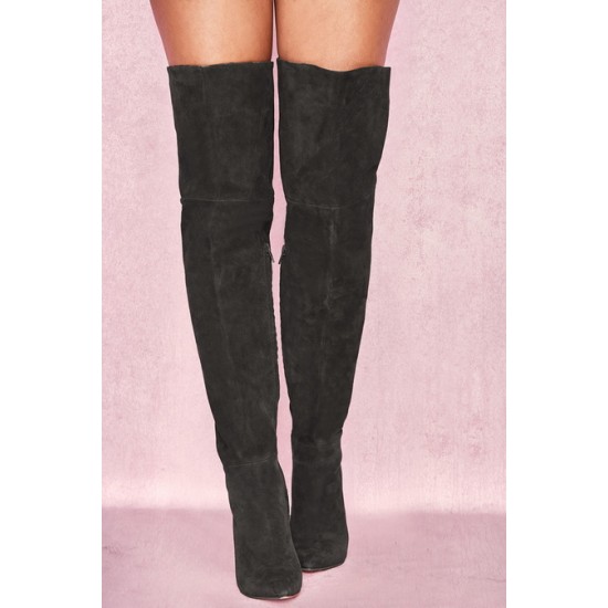 House Of CB ● Extraordinaire Dark Grey Real Suede Thigh Boots ● Sales