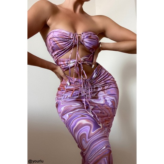 House Of CB ● Kasia Purple Swirl Cutout Midi Dress ● Sales