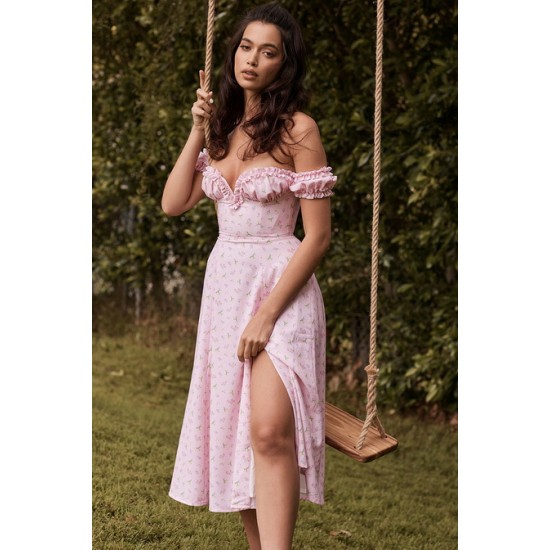House Of CB ● Lauren Pink Floral Strapless Midi Sundress ● Sales