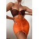 House Of CB ● Mistress Rocks Let Me Go Chocolate Orange Print Ruched Halter Mini Dress ● Sales