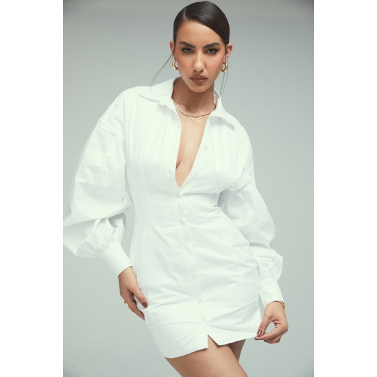 House Of CB ● Mistress Rocks Loyalty White Fitted Shirt Dress ● Sales