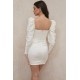 House Of CB ● Maia Ivory Satin Puff Sleeve Mini Dress ● Sales