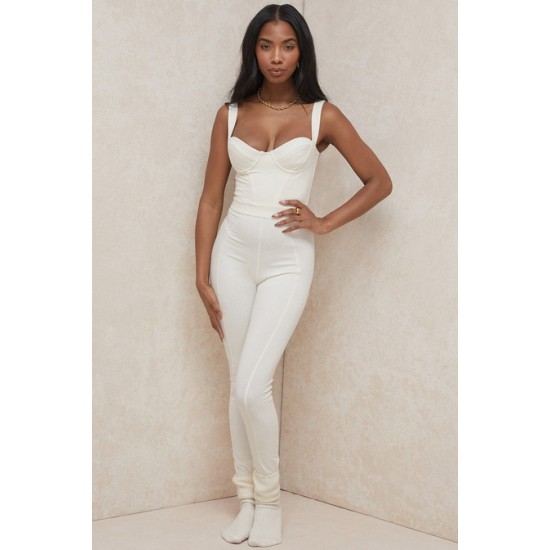 House Of CB ● Mallen Whisper White Stretch Jersey Jumpsuit ● Sales