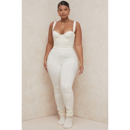 House Of CB ● Mallen Whisper White Stretch Jersey Jumpsuit ● Sales