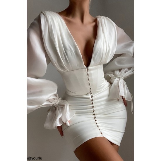 House Of CB ● Matilda Ivory Satin Corset Mini Dress ● Sales