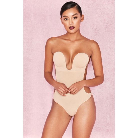 House Of CB ● Beige Plunge Self Adhesive Backless Bodysuit ● Sales