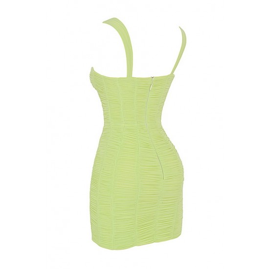 House Of CB ● Cate Lime Ruched Mesh Mini Dress ● Sales