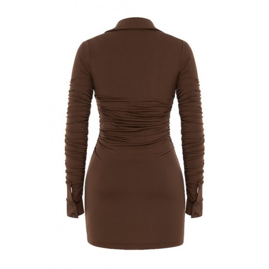 House Of CB ● Martinique Chocolate Jersey Mini Shirt Dress ● Sales