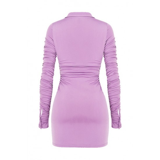 House Of CB ● Martinique Lilac Jersey Mini Shirt Dress ● Sales