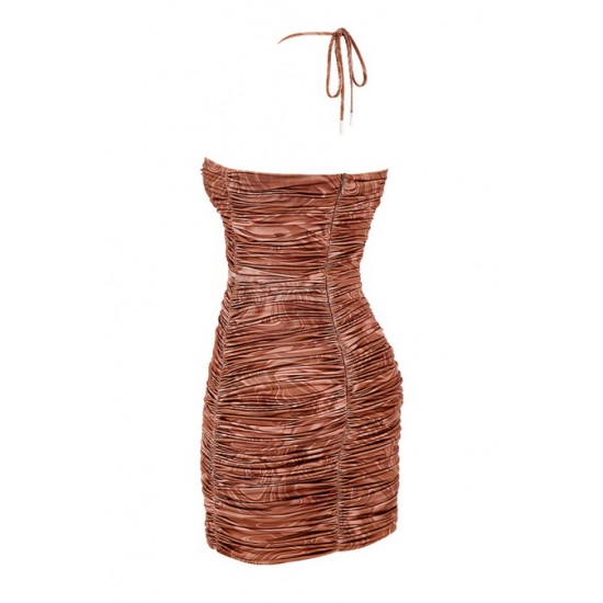 House Of CB ● Letitia Cocoa Swirl Cutout Halter Mini Dress ● Sales