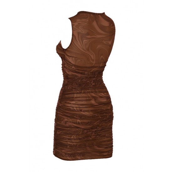 House Of CB ● Elodie Cocoa Swirl Gathered Beach Dress ● Sales