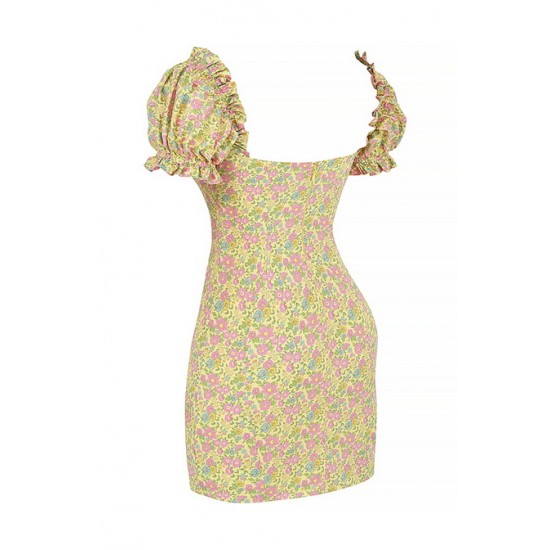House Of CB ● Tanaya Vintage Floral Puff Sleeve Mini Dress ● Sales
