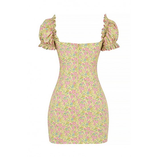 House Of CB ● Tanaya Vintage Floral Puff Sleeve Mini Dress ● Sales