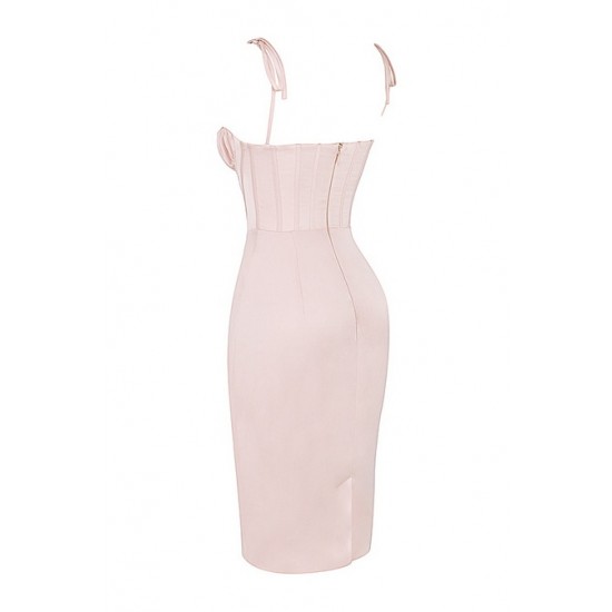 House Of CB ● Alma Blush Pink Satin Corset Midi Dress ● Sales